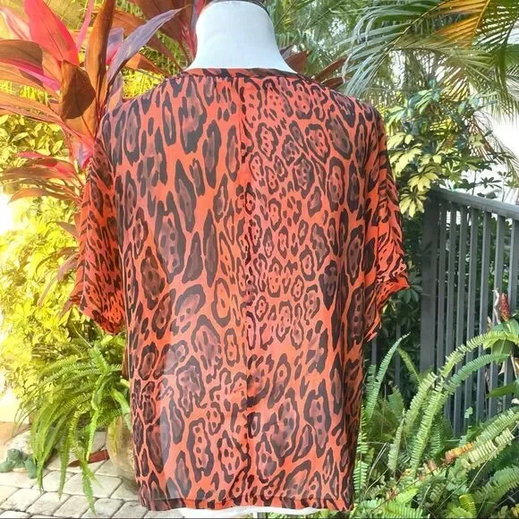 Patterson J. Kincaid Orange Cheetah Blouse - Picture 5 of 8